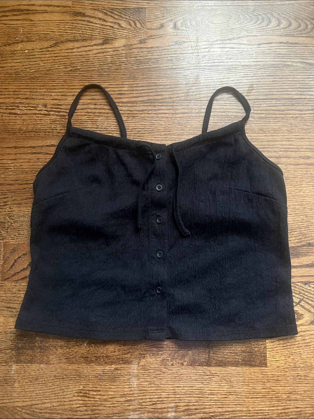 Brandy Melville Black Button-Front Spaghetti Strap Crop Top
